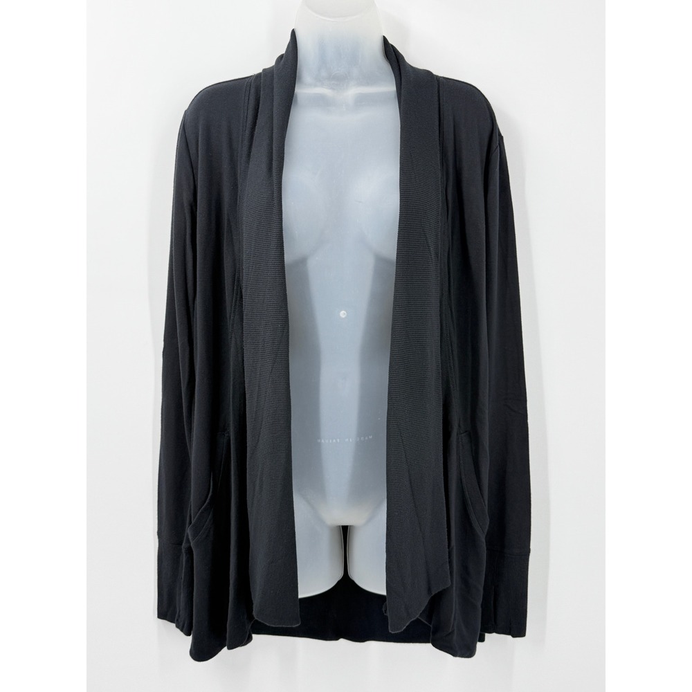 Athleta Cardigan Womens sz S Black Pranayama Modal Blend Open Front minimalist